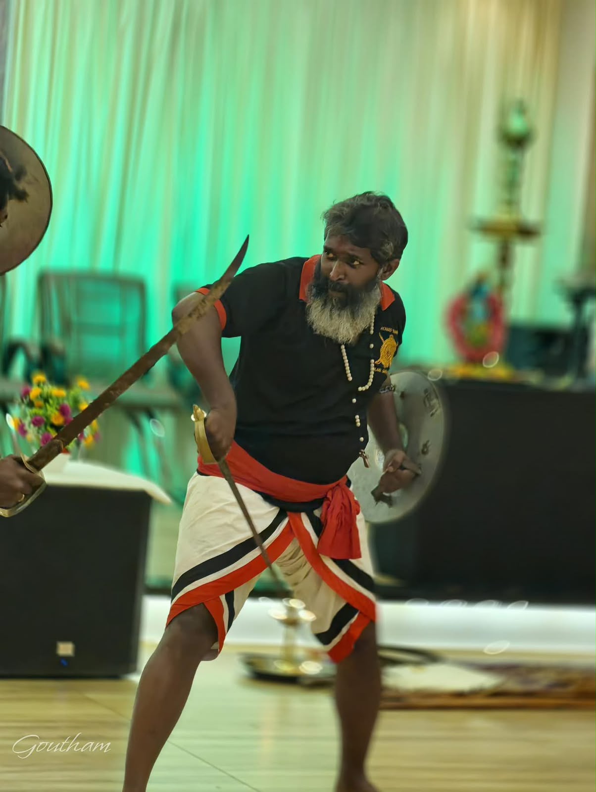 Sword and shield demonstration on stage